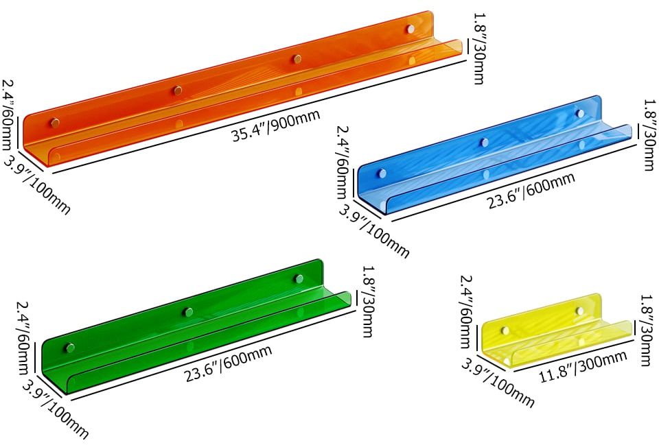 HMR - 4-Piece Neon Color Acrylic Wall Shelves Decorative Wall Mounted Floating Shelves