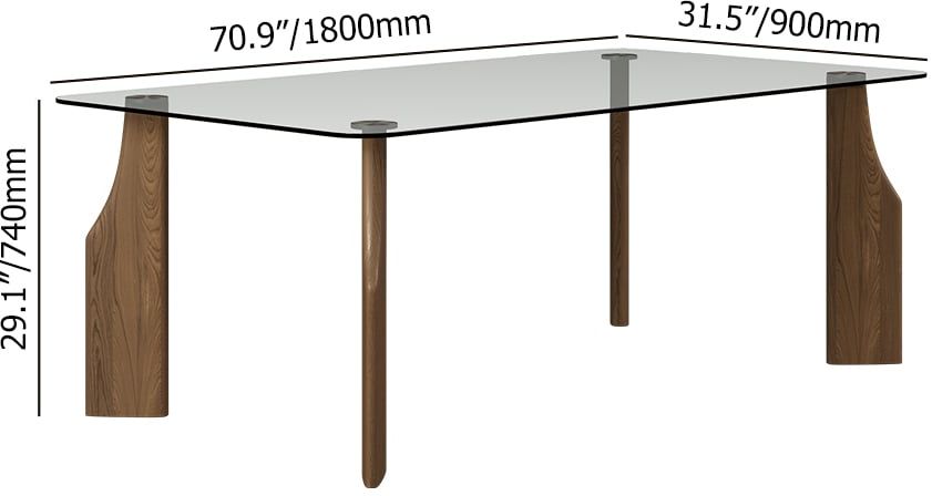 HMR - 70.9" Modern Rectangle Tempered Glass Dining Table Seats 6-8 People