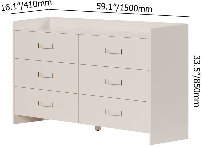 HMR - 59"W Modern White 6 Drawer Dresser Chest Bedroom Storage Cabinet