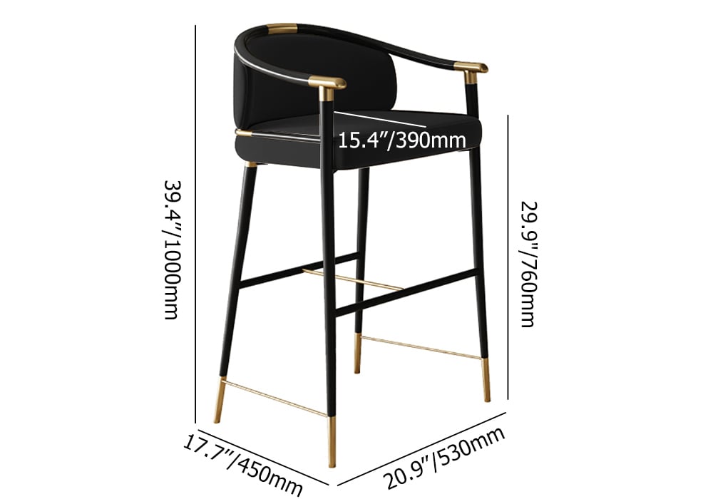 HMR Craines Series Modern Velvet Upholstered Bar Stools - Black