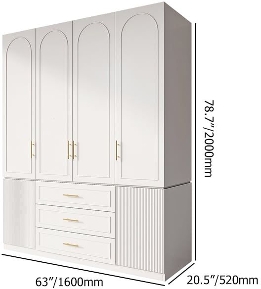 HMR - Modern Luxury White Wide Armoire Clothes Cabinet with 3 Drawers & 6 Doors