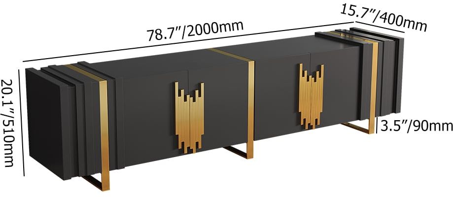 HMR - Aurea 78.7" Light Luxury TV Stand Black Rectangular with 4 Doors & 2 Shelves in Gold
