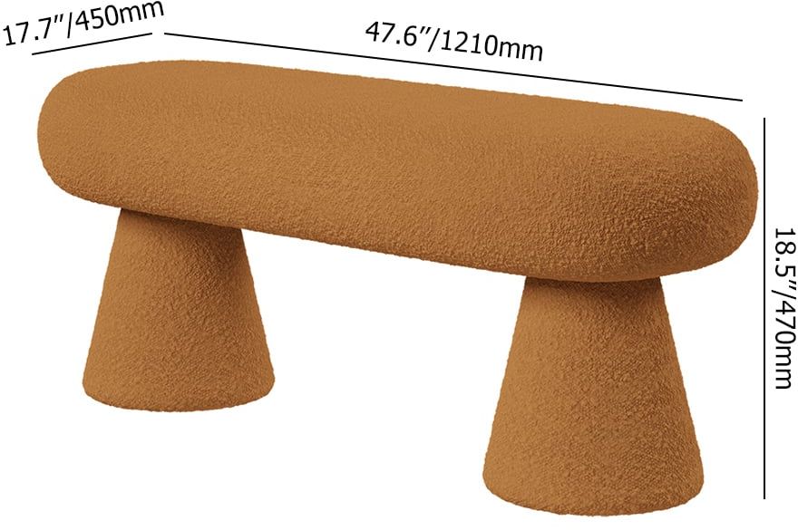 HMR - Modern Orange Boucle Bedroom Bench Upholstered Long Bench with 2 Legs