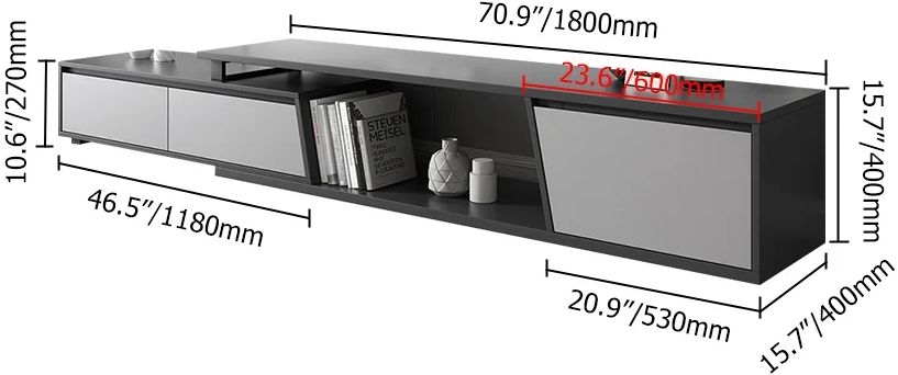 HMR - Set of 2 Gray Extendable 3 Drawers TV Stand & Lift-Top Coffee Table Set Up to 120"