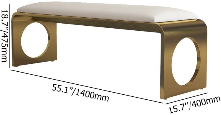 HMR - 55" Modern Dining Bench with Faux Leather Upholstery Off-White Seats 1-3 People