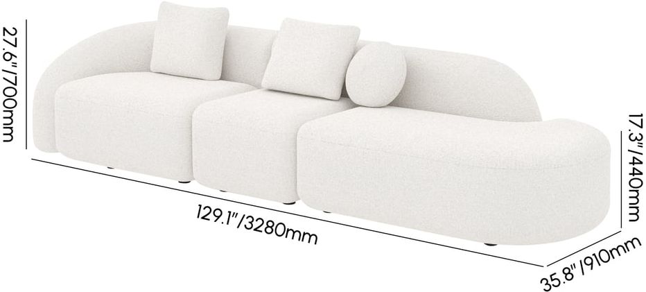 HMR - 129" 3-Piece Modular Boucle Curved Sectional with Pillows