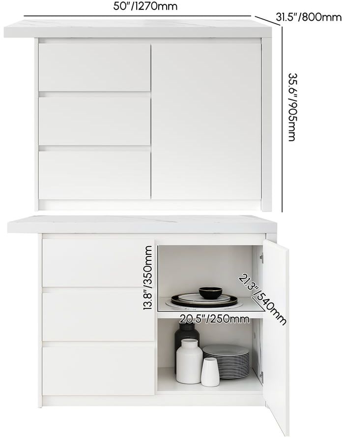 HMR Kitchen Island with Storage - White, 50”/1270mm, Engineered Wood