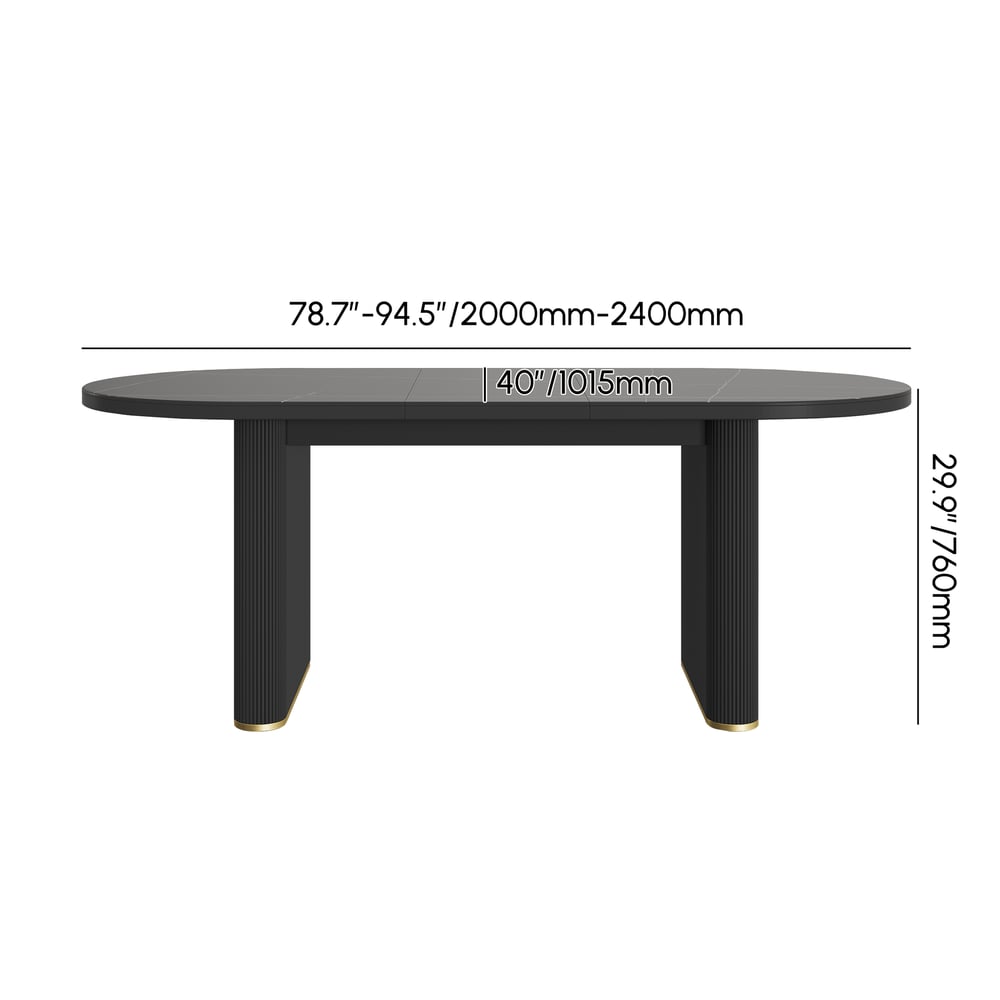 HMR 79''-95'' Oval Extendable Sintered Stone Top Dining Table Seats 8-10 - Black