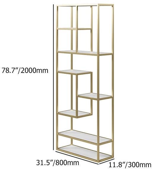 HMR - 78" Modern White & Gold Etagere Bookshelf Display 8-Shelf Tall Book Shelf Rich Storage