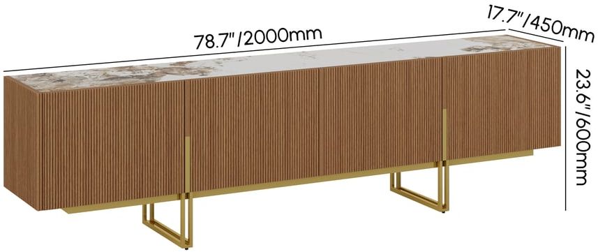 HMR Grovyn Sintered Stone Top Fluted TV Stand with Storage - Walnut, 78.7"W x 17.7"D x 23.6"H, Without Fireplace