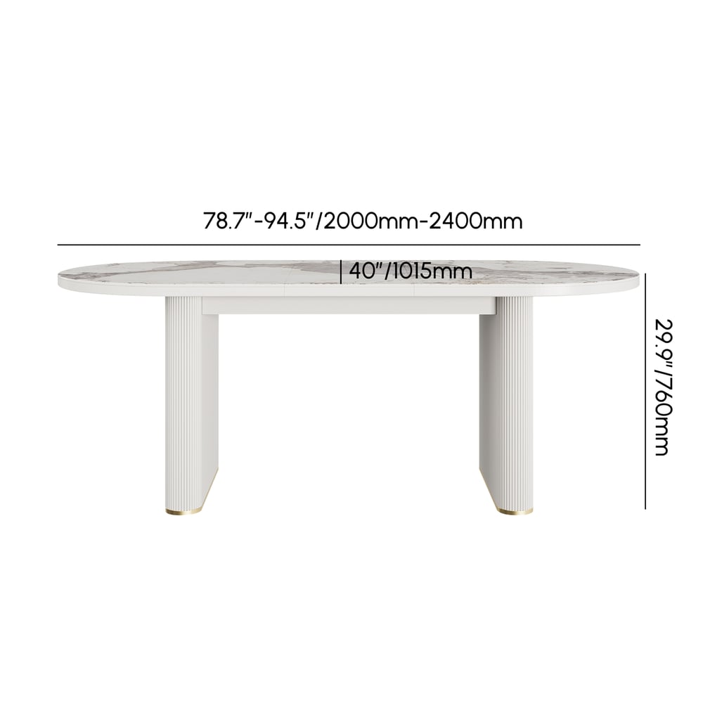 HMR 79''-95'' Oval Extendable Sintered Stone Top Dining Table Seats 8-11 - White