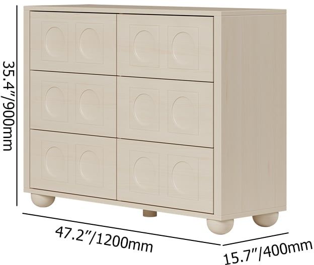 HMR - 47"W Japandi Wash White Dresser 6 Drawer Chest Cabinet with Storage