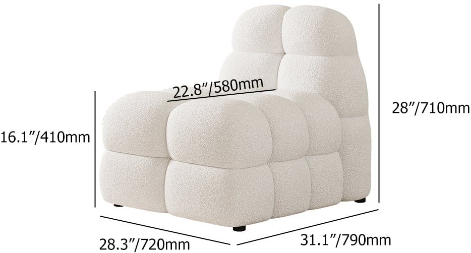 HMR - Modern Off-White Cream Boucle Accent Chair Cloud Lounge Chair Soft Cushion