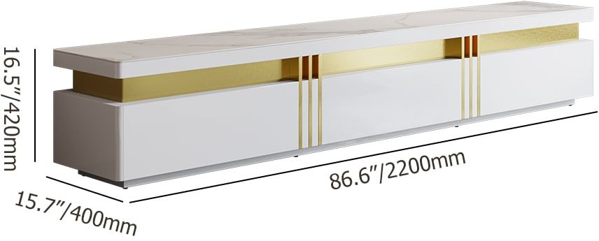 HMR - Trimied White TV Stand Sintered Stone Media Console 3 Drawers Storage for TVs Up to 85"