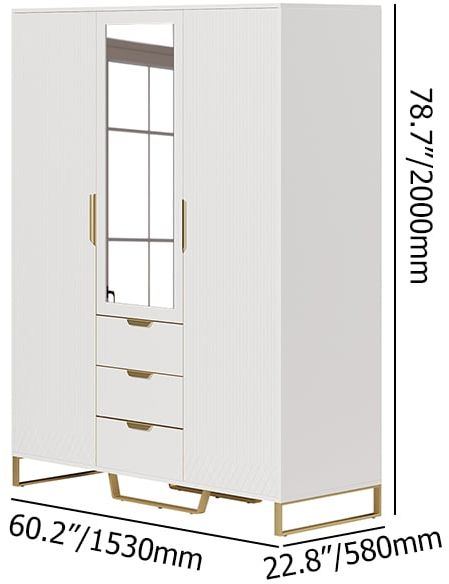 HMR - Aro Modern 3 Door Mirrored Armoire Dresser with Shelves & Drawers Tall Wardrobe Closet