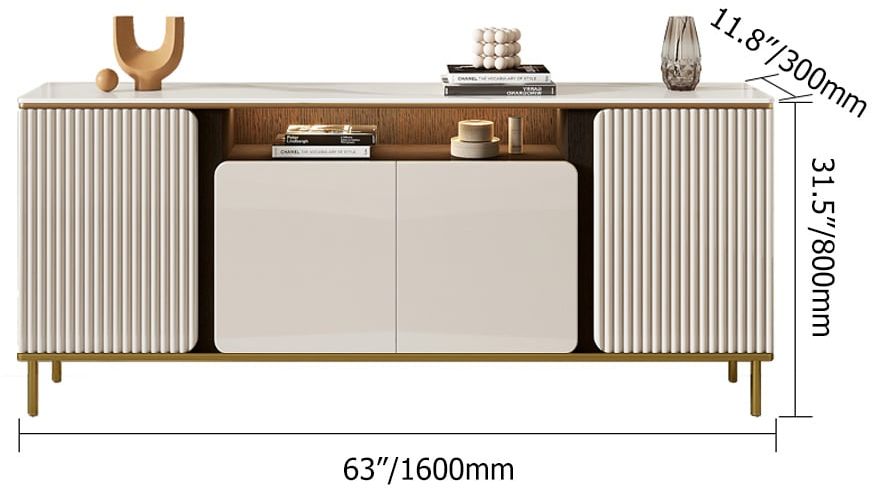 HMR - 63" Sintered Stone Top Tall Beige TV Stand with 4 Doors & 5 Shelves