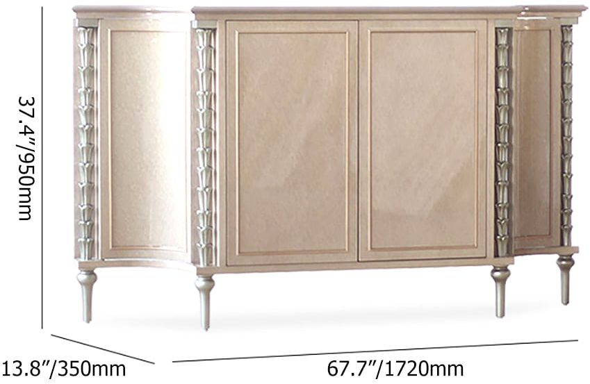 HMR - 68" Farmhouse Khaki Sideboard Carved Buffet Cabinet with Doors & Adjustable Shelves