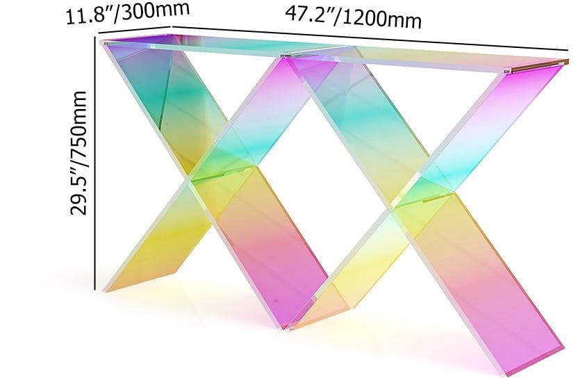 HMR - Clearic 47.2" Acrylic Iridescent Console Table Modern Accent Entryway Cross Base