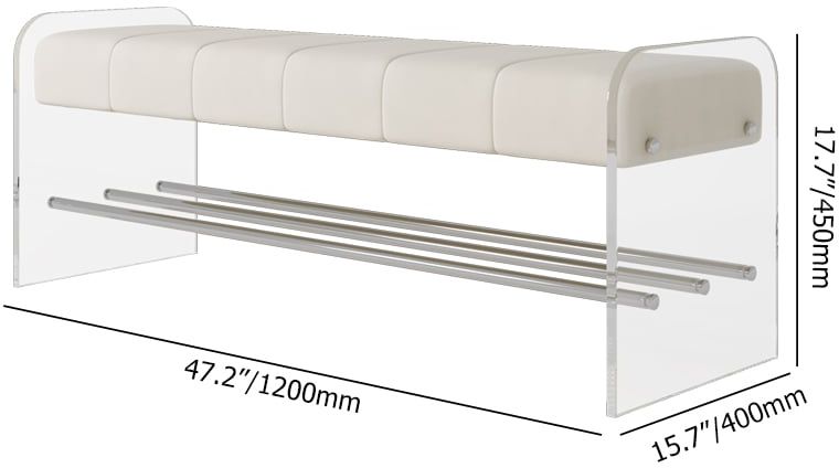 HMR - Velvet Upholstered Acrylic Entryway Bench Modern Line Bench in White Finish