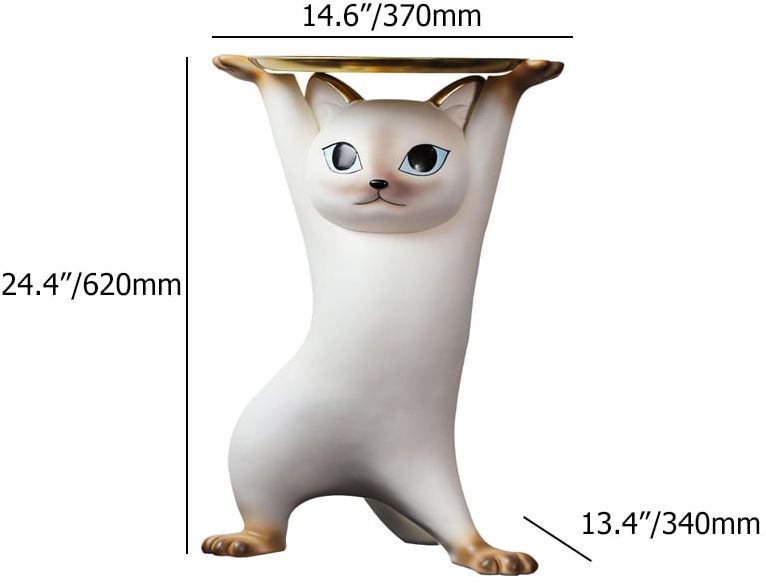 HMR - Cat Deco Resin Figurine Side Table with Tray Top