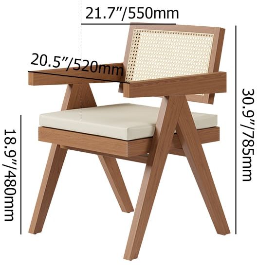 HMR Archic Japandi Bleached Wood Rattan Dining Chair with Solid Wood Frame - Walnut, With Upholstery, 2-Pieces