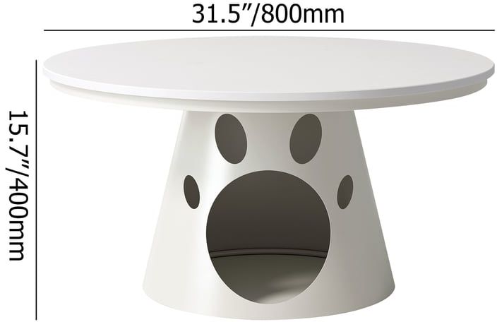 HMR - 31.5" Round Stone Top Coffee Table with Cat House