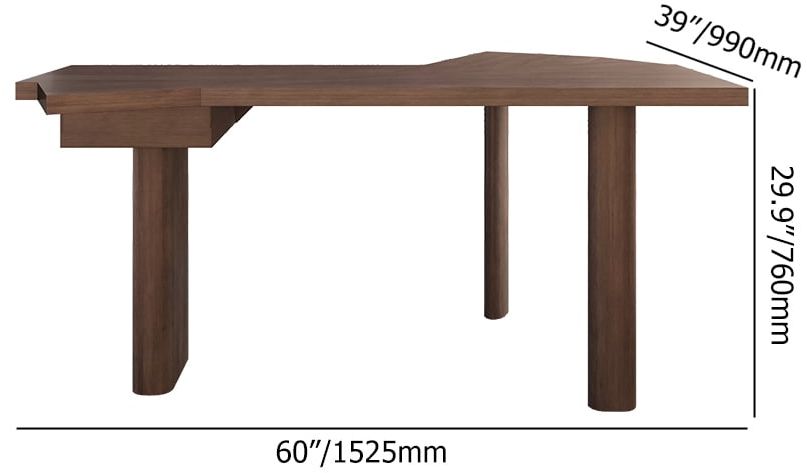 HMR - 60" Japandi Walnut L-Shape Writing Desk with 1 Drawer Wood Corner Desk Irregular Top