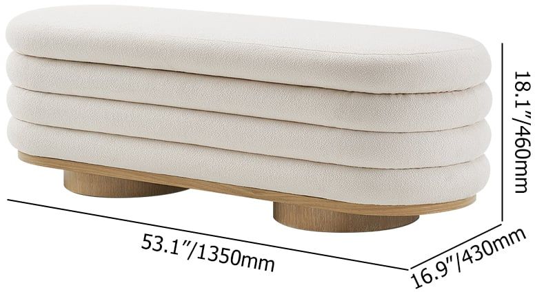 HMR - 53"W Modern White Bedroom Storage Bench Boucle Upholstery with Wood Legs