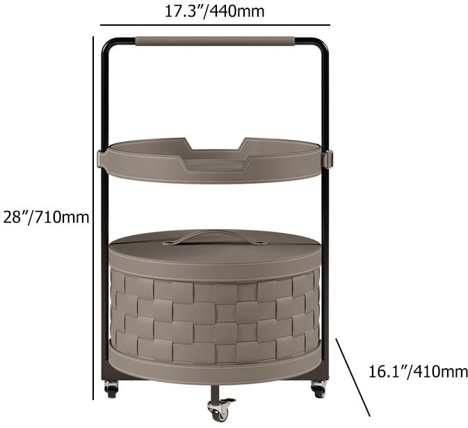 HMR - Modern 2-Tier End Table with Wheel & Tray Top Woven Leather Side Table with Storage