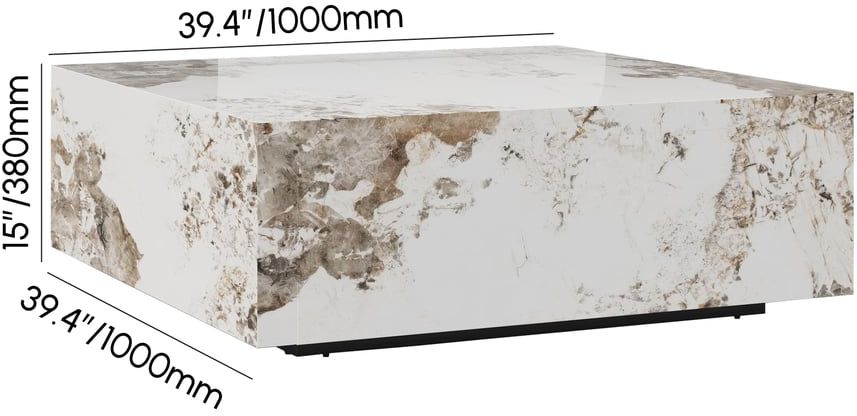 HMR - 39" Square Sintered Stone Block Coffee Table With Storage