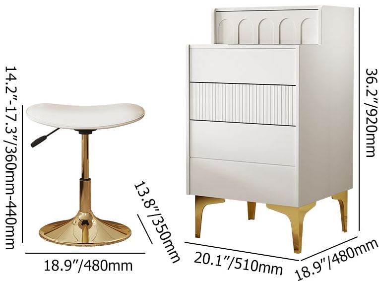 HMR - Modern Mini White Makeup Vanity Set Dressing Table with Mirror & Stool