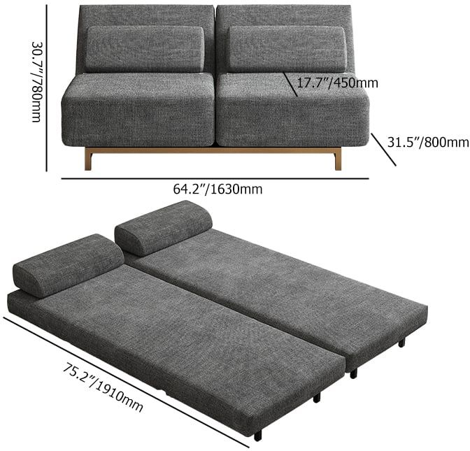HMR 64" Queen 2-Seater Linen Convertible Futon Bed with Pillows - Gray