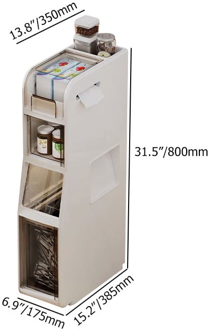 HMR - Freestanding Slim Storage Cabinet Bathroom Narrow with Toilet Paper Holder & Trash Can