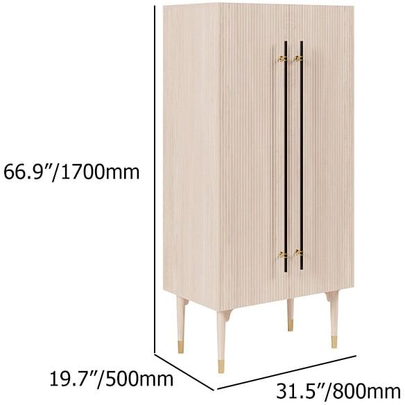 HMR Fluted Armoire Wardrobe Closet Clothing Organizer Cabinet with 2 Doors - Washed White
