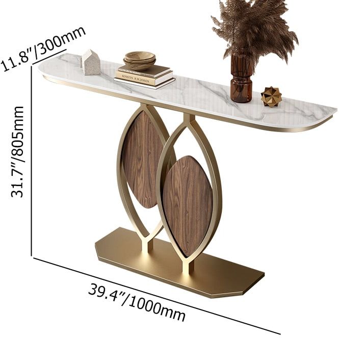HMR - Duo 39.4" White Console Table Modern Accent Table For Entryway with Sintered Stone Top
