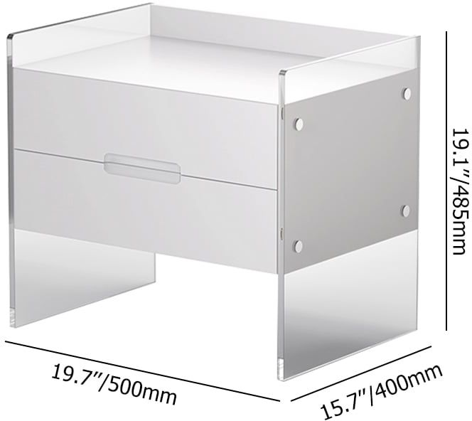 HMR - Modern Floating White Nightstand Acrylic Bedside Table with 2 Drawers