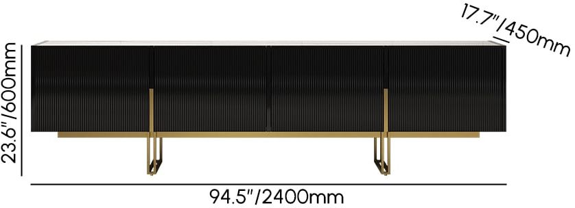HMR Grovyn Sintered Stone Top Fluted TV Stand with Storage - Black, 86.6"W x 17.7"D x 23.6"H, Without Fireplace