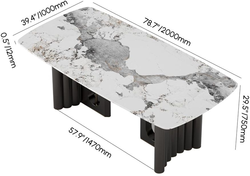HMR - 78.7" Modern Rectangle Sintered Stone Dining Table Seats 6-8 People