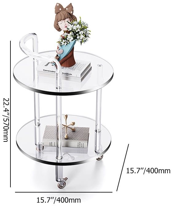 HMR - Modern Clear Acrylic Bar Cart Rolling Serving Trolley with 2 Tiers & Handle