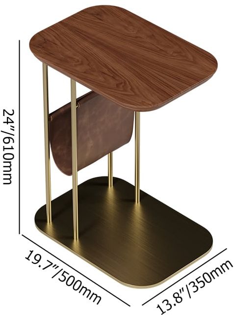HMR - C-Shaped Walnut & Gold Rotating Side Table with Storage