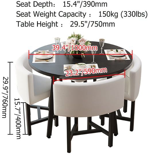 HMR Dining Set 39.4" Modern Round Wood Dining Table with 4 Chairs - White/Black