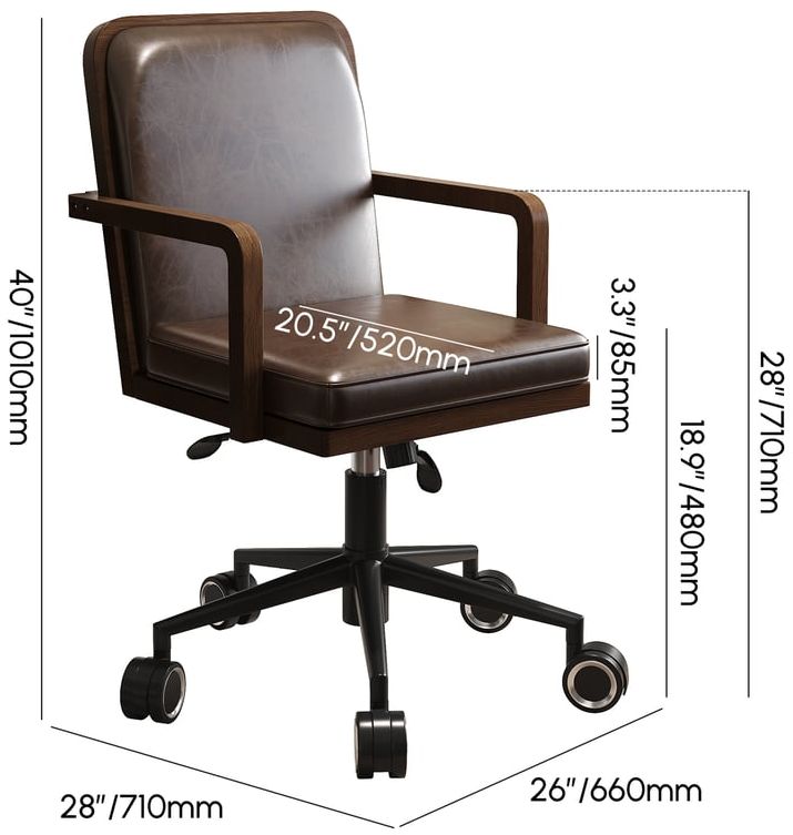 HMR - Mid-Century Faux Leather & Wood Adjustable Office Chair