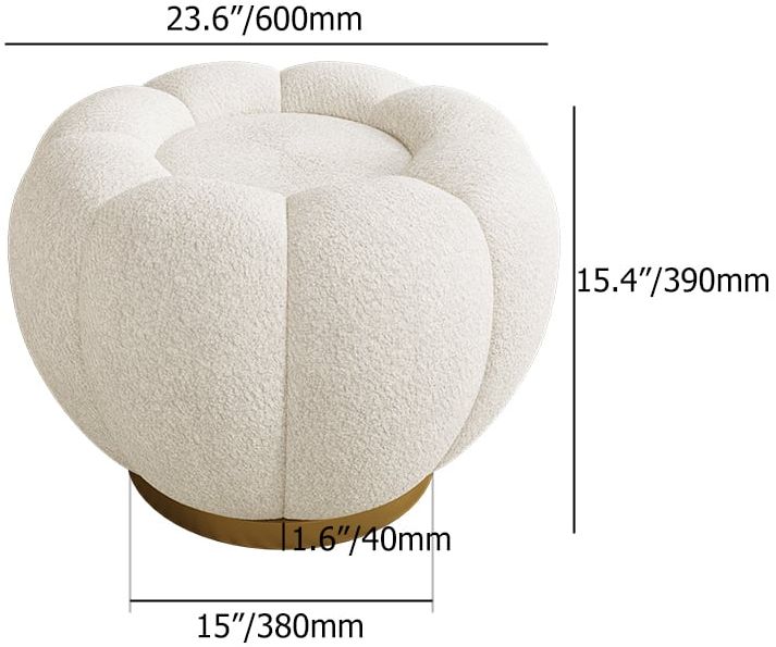 HMR - 23.6" Dia Modern White Cream Boucle Ottoman Pumpkin Pouf Ottoman Cloud Foot Stool