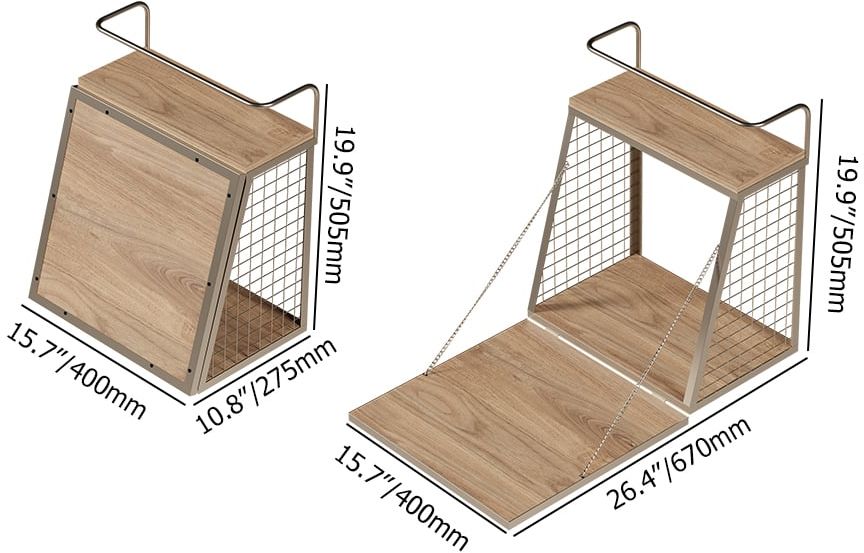 HMR - Industrial Floating Bar Table with Storage Natural Wood Hanging Cocktail Bar