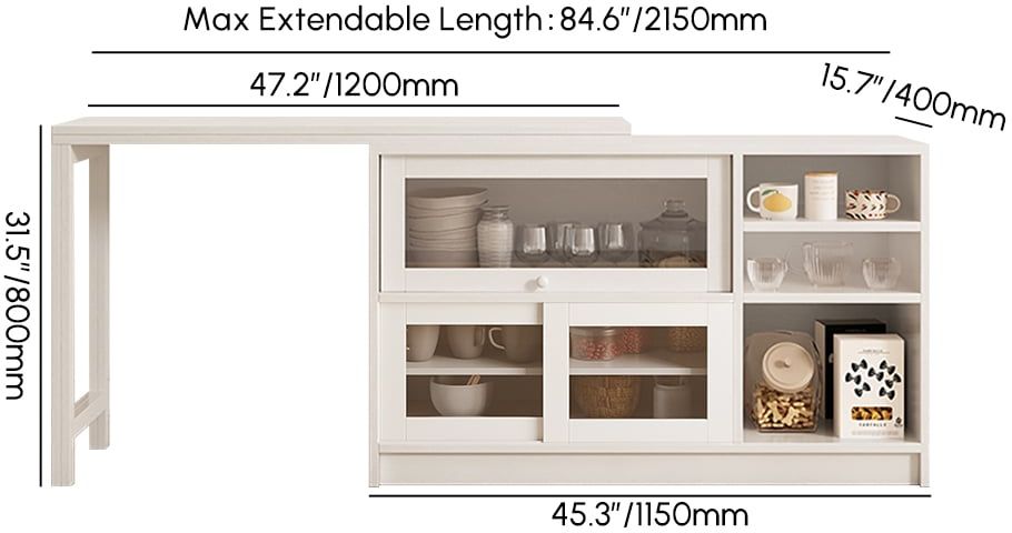 HMR Farmhouse Extendable Wood Sideboards and Cabinets with Ample Storage - White