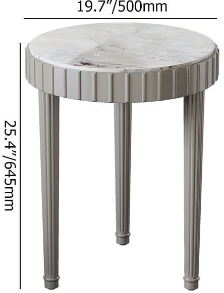 HMR - French Fluted Side Table with Faux Marble Top Gray End Table with 3 Wooden Legs