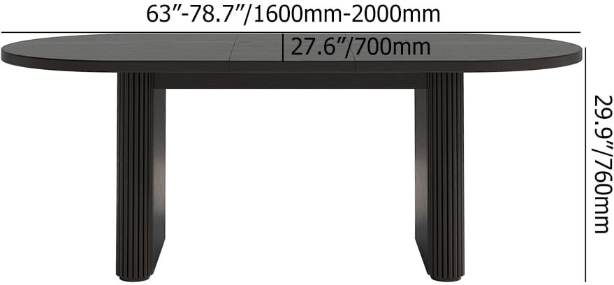 HMR Japandi Oval Extendable Dining Table - Black, 63"-79" (seats 4-6)