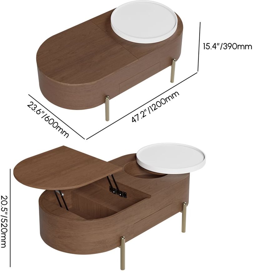 HMR - 47" Oval Lift-Top Walnut Coffee Table with Storage