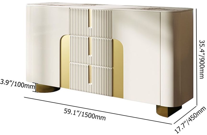 HMR - Artus Modern White 59"W Sintered Stone Sideboard 3 Drawers Kitchen Buffet Table