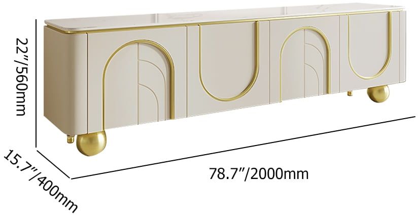 HMR - Modern Off White TV Stand Wood 4 Doors with 2 Shelves Media Console for TVs up to 85"